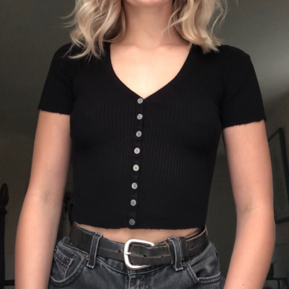 Black Anthropologie Button Down Crop Top